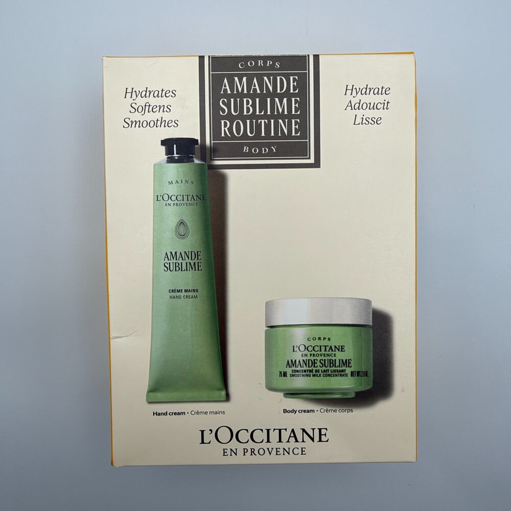 L'Occitane Amande Almond Sublime Routine Body Cream & Hand Cream Set 2.6 oz NWT